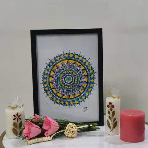 Handmade coloured Mandala Art, A4 size (framed)