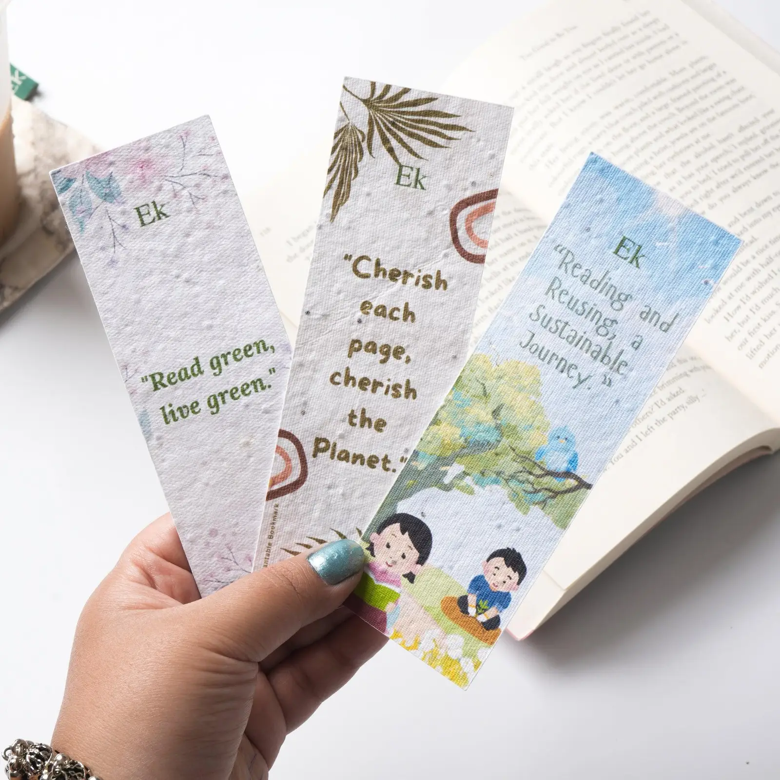 Recycled Paper Bookmark Hand painted (Set of 5)