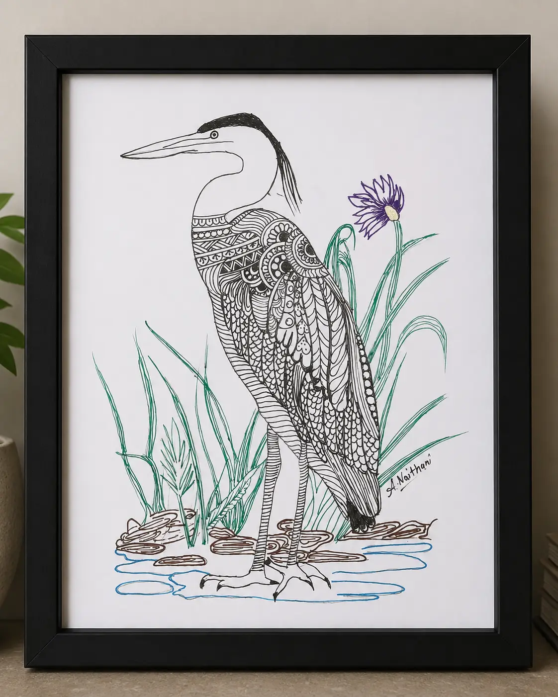 Handmade Mandala Bird Art (Heron)