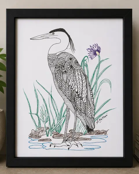 Handmade Mandala Bird Art (Heron)