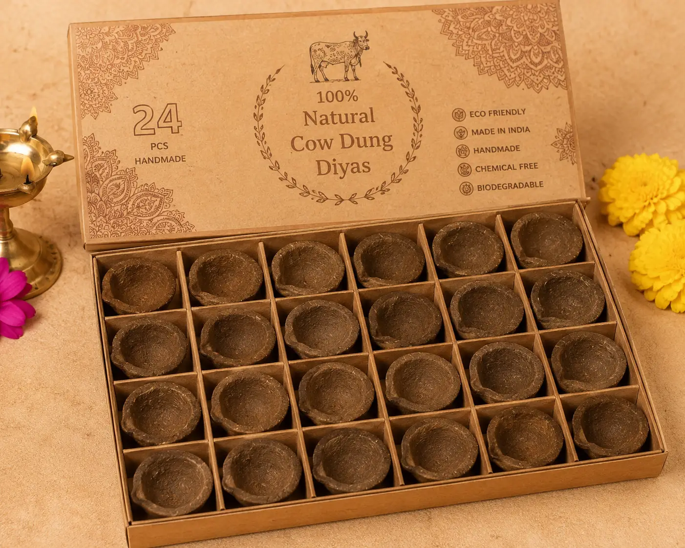 Cow Dung Diya (Pack of 24) — view 2