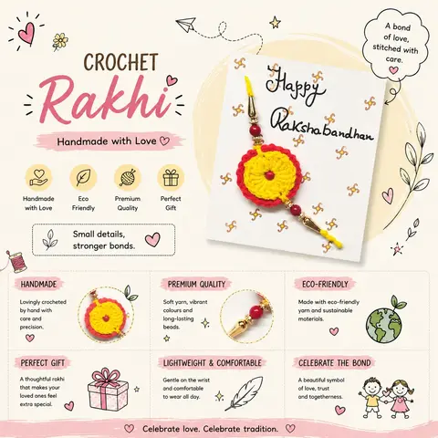 Crochet Rakhi (Red and Yellow)