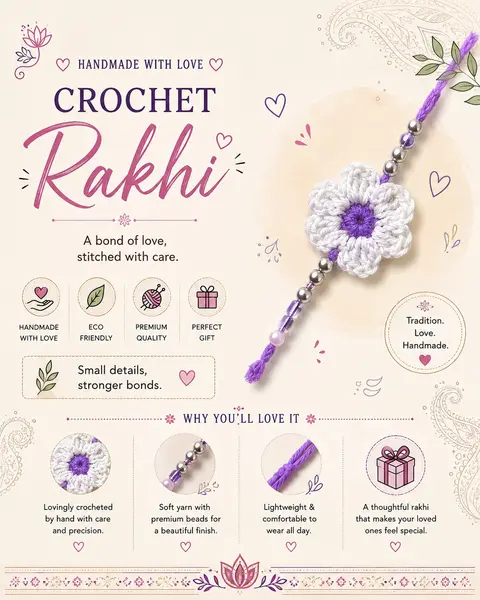 Crochet Rakhi (White and Purple)