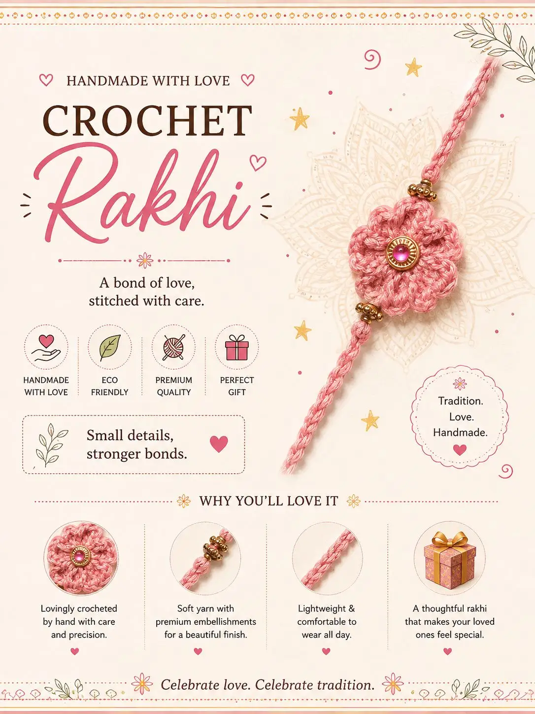 Crochet Rakhi (Peach)