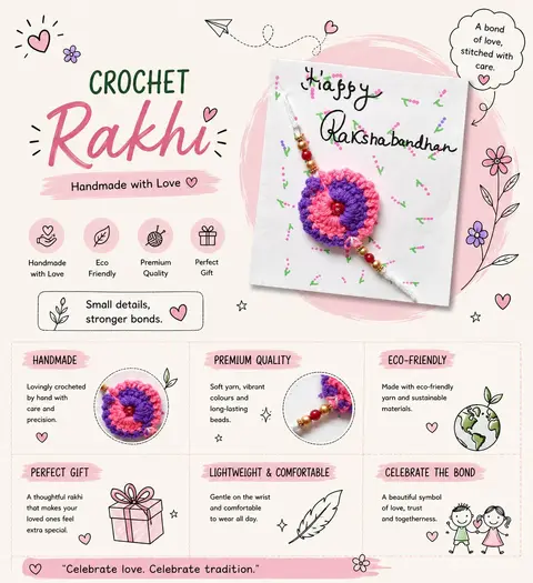 Crochet Rakhi (Pink and Purple)