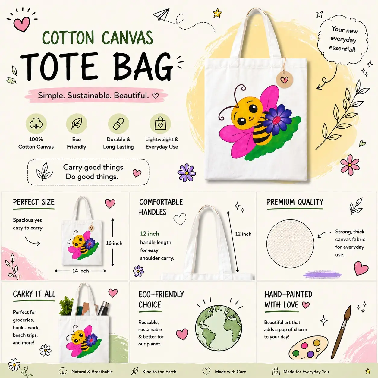 Hand painted Tote Bag (Honey Bee)
