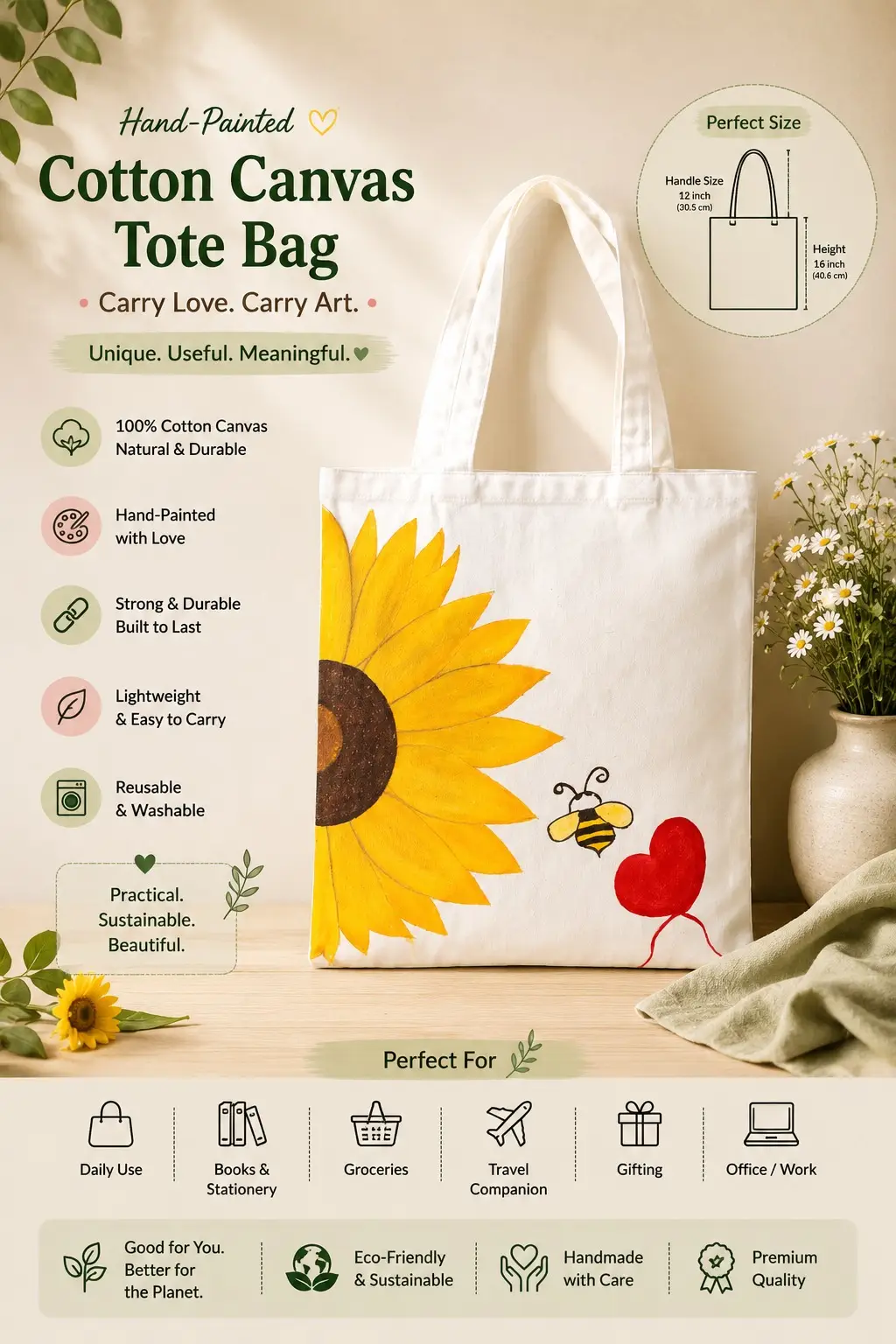 Hand Painted Tote Bag (Sunflower)