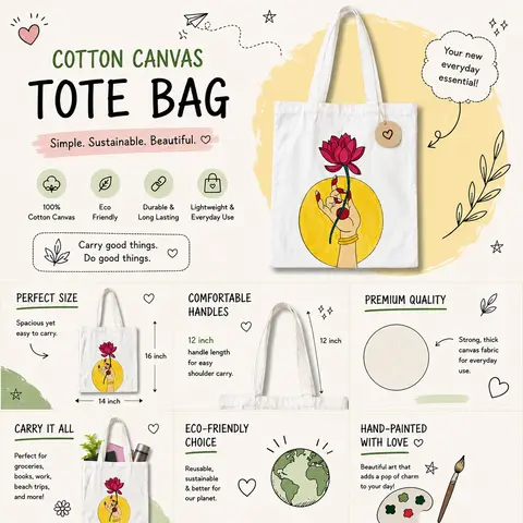Hand Painted Tote Bag (Lotus in hand motif)