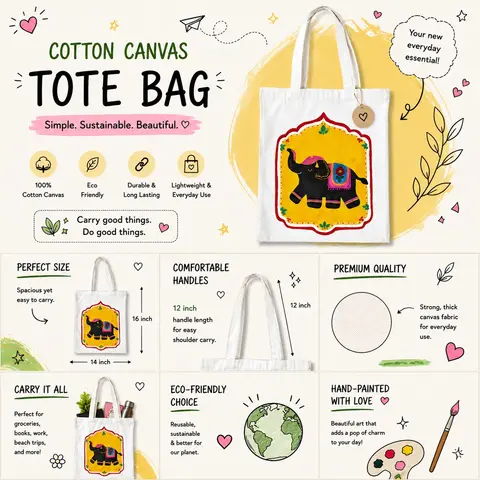 Hand Painted Tote Bag (Ethnic Elephant)