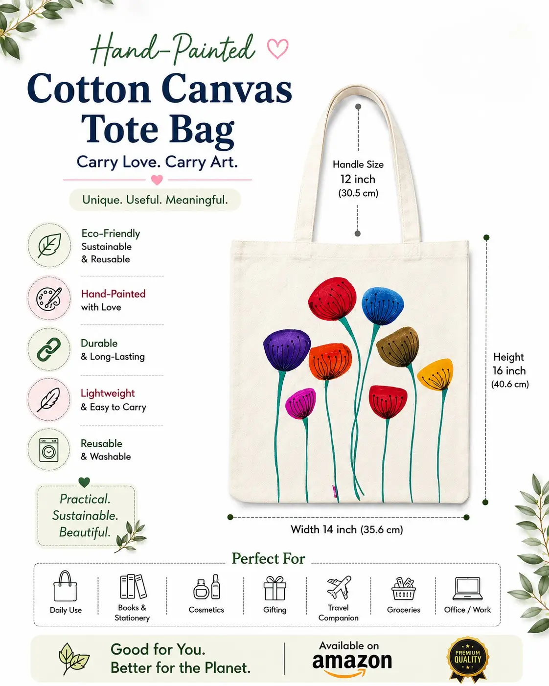 Hand Painted Tote Bag (Dandelion)