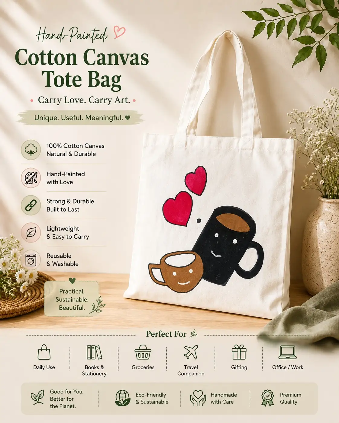 Hand painted Tote Bag (Coffee love) — view 2