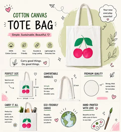 Hand Painted Tote Bag (Cherry)