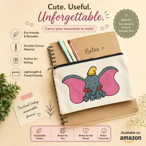 Zipper Pouch Hand Painted (Baby Elephant)