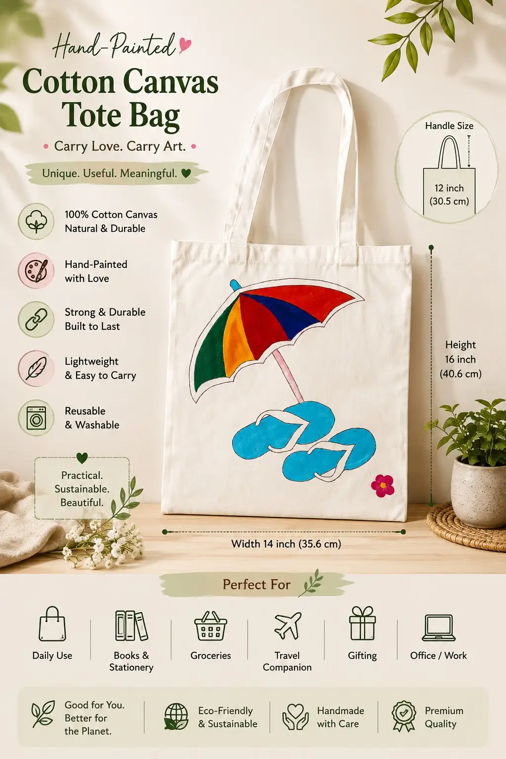 Tote Bag Hand Painted (Beach love)