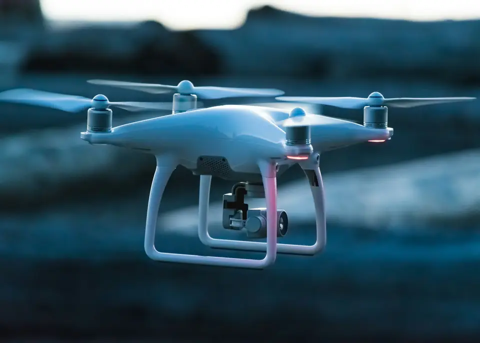 A survey drone hovering in flight