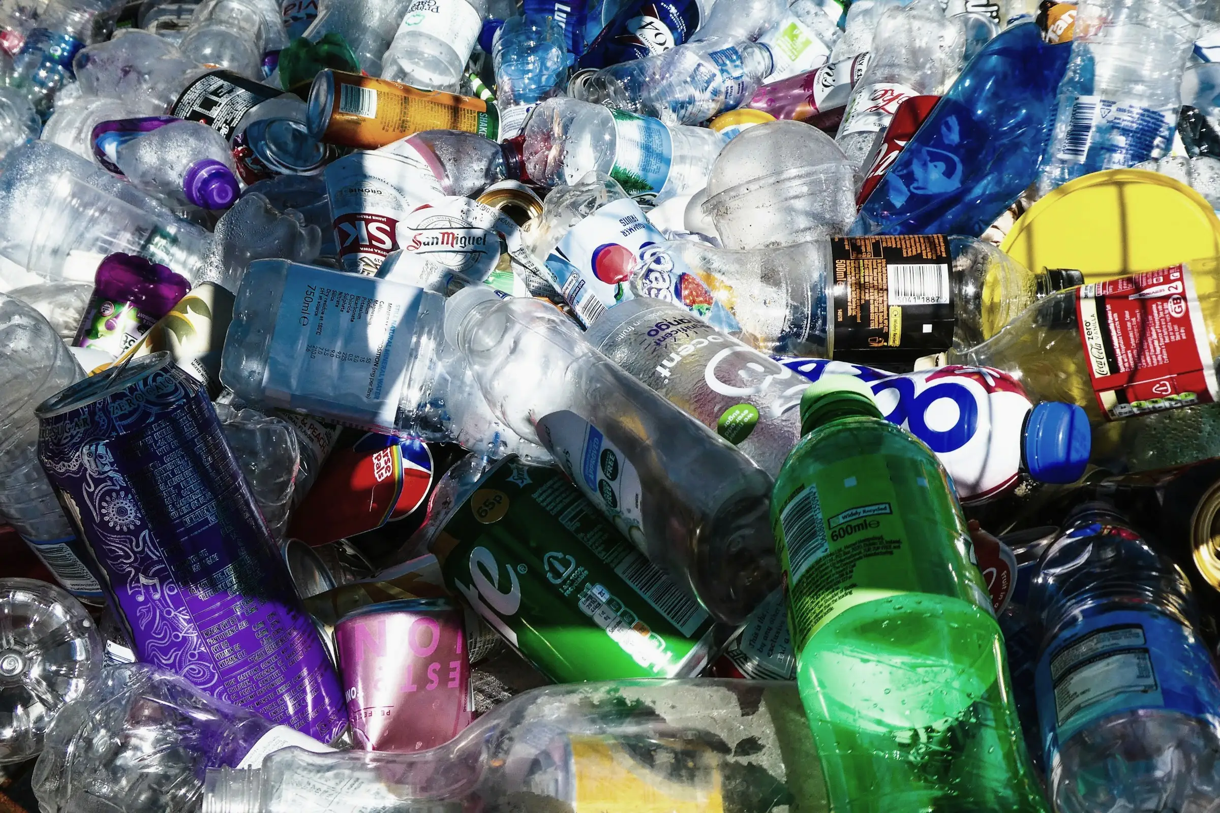 A heap of discarded plastic bottles