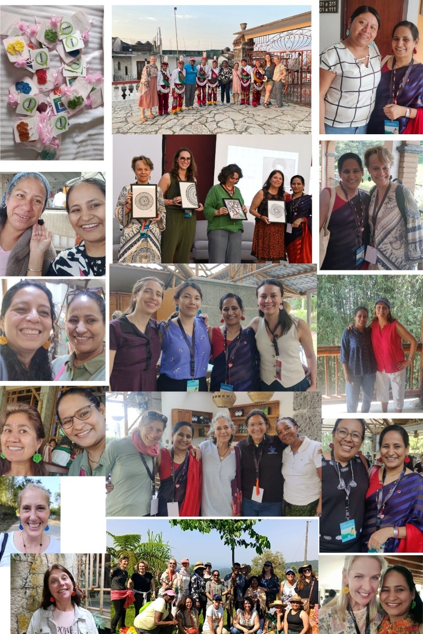 Collage of participants at the WiNN 2025 gathering holding handcrafted gifts from Ecoensa