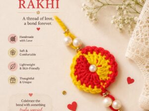 Crochet Rakhi (Yellow and Red)