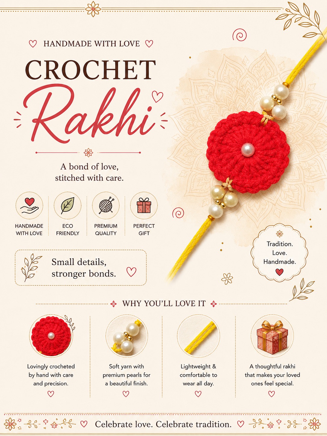 Crochet Rakhi (Red)