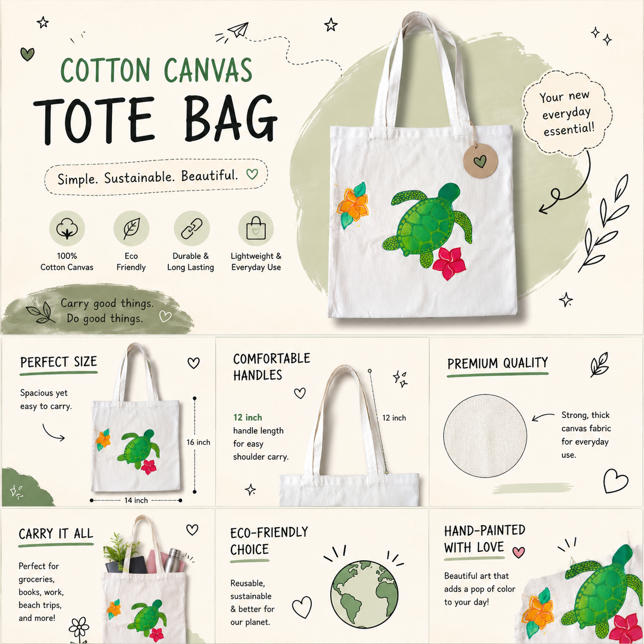 Hand painted Tote Bag (Turtle)