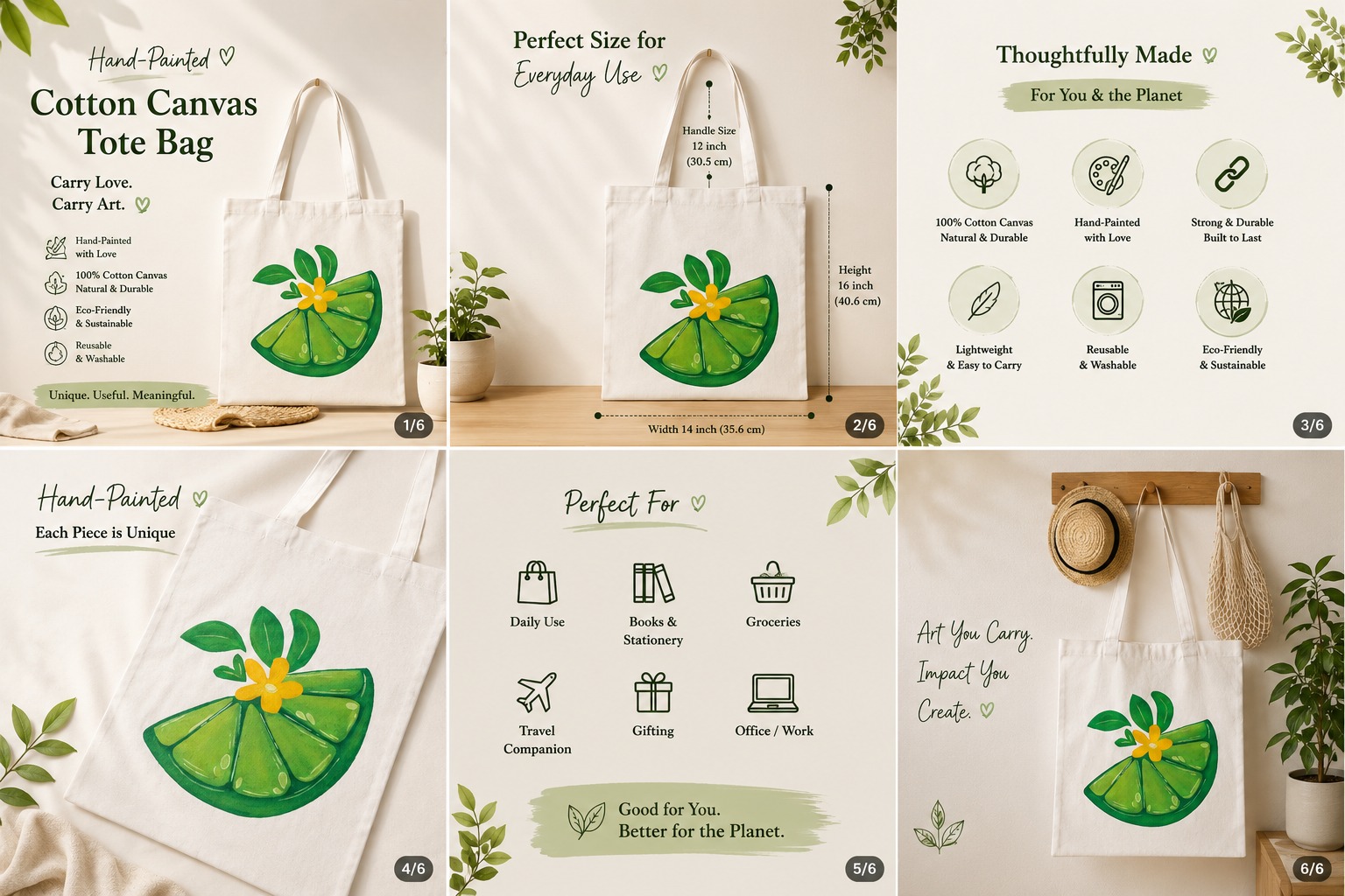 Tote Bag Hand Painted (Lime)