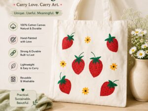 Tote Bag Hand Painted (Strawberry)