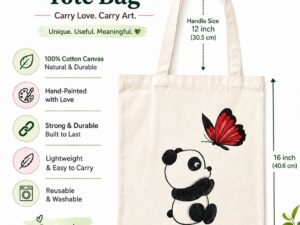 Tote Bag Hand Painted (Panda with Butterfly)