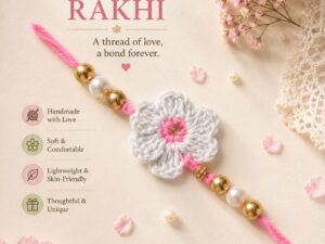 Crochet Rakhi (White and Pink)