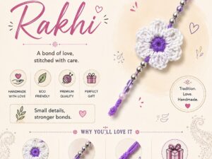 Crochet Rakhi (White and Purple)