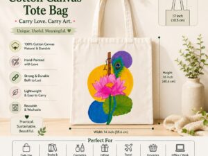 Hand Painted Cotton Bag (Lotus and Flute)